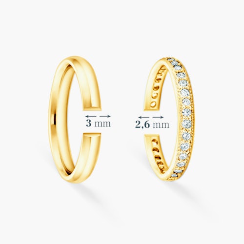 Obrączki ślubne: złote, półokrągłe, 2,6mm i 3 mm